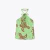 Tory Burch Satin Paisley Knot Top In Green