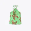 Tory Burch Satin Paisley Knot Top In Green/red
