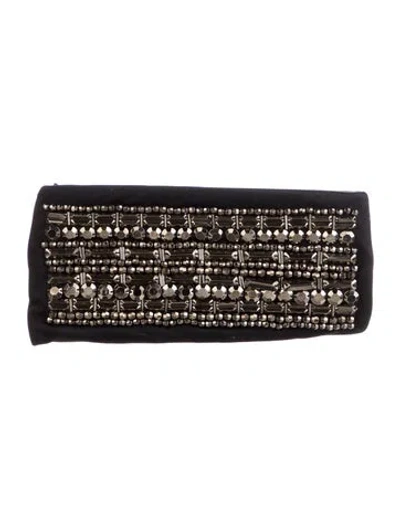 Pre-owned Tory Burch Satin Printed Coin Pouch In Black
