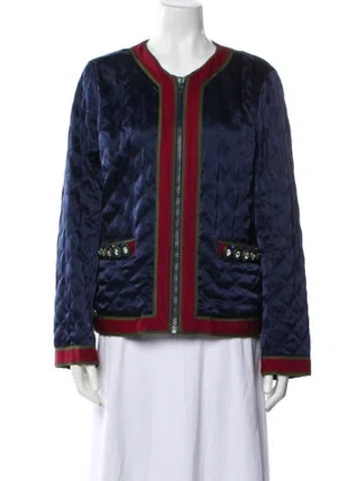 Pre-owned Tory Burch Satin Printed Evening Jacket In Blue