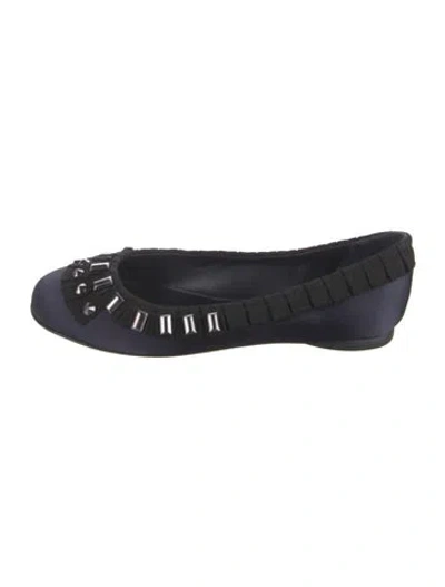 Pre-owned Tory Burch Satin Printed Flats In Blue