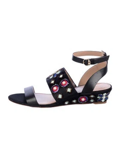 Pre-owned Tory Burch Satin Printed Gladiator Sandals In Black