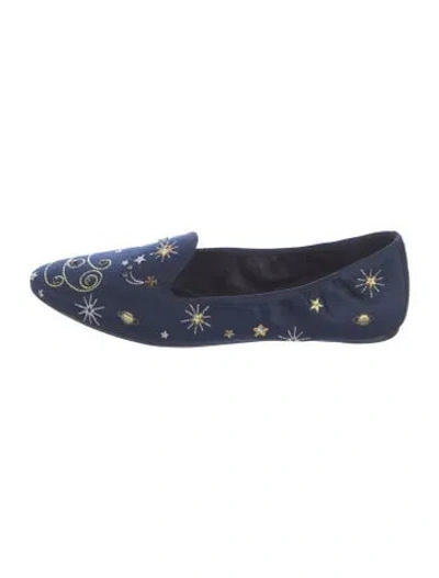 Pre-owned Tory Burch Satin Printed Loafers In Blue