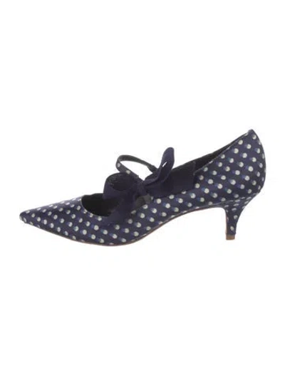 Pre-owned Tory Burch Satin Printed Pumps In Blue