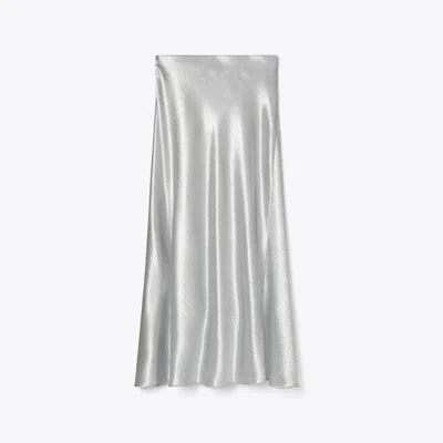Tory Burch Satin Midi Skirt In Silver