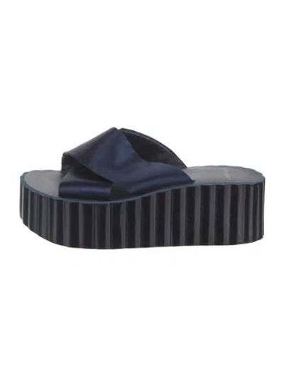 Pre-owned Tory Burch Satin Slides In Blue