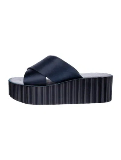 Pre-owned Tory Burch Satin Slides In Blue