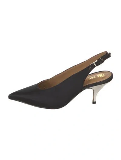 Pre-owned Tory Burch Satin Slingback Pumps In Black