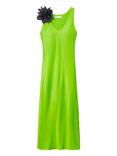 Tory Burch Satin Slip Dress In Green
