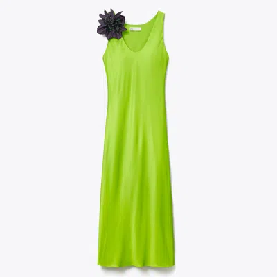 Tory Burch Satin Slip Dress In Green