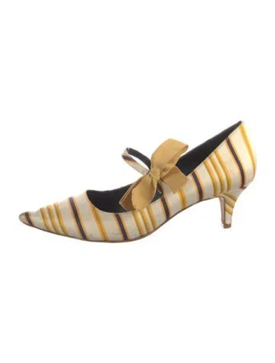 Pre-owned Tory Burch Satin Striped Pumps In White
