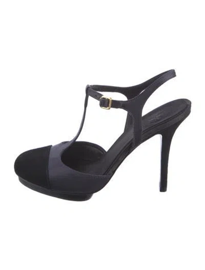 Pre-owned Tory Burch Satin T-strap Pumps In Blue