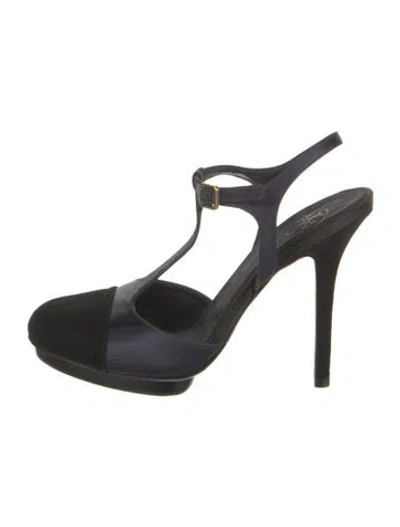 Pre-owned Tory Burch Satin T-strap Pumps In Multi