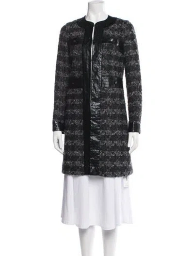 Pre-owned Tory Burch Satin Tweed Pattern Coat In Black