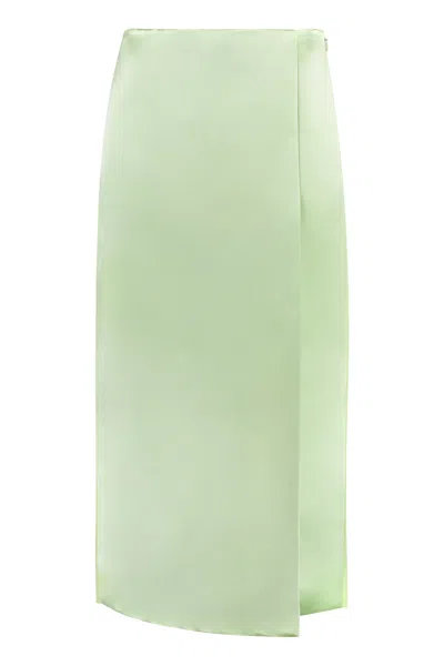 Tory Burch Satin Wrap Skirt For Women In Green, Ss23 Collection