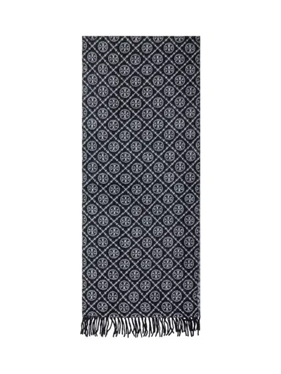 Tory Burch Scarf With Geometric Pattern In Gray