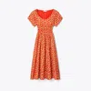 Tory Burch Poplin Leaf Print Midi Dress In Orange