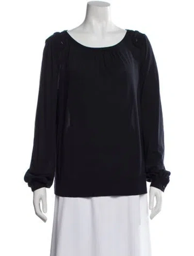 Pre-owned Tory Burch Scoop Neck Long Sleeve Blouse In Blue