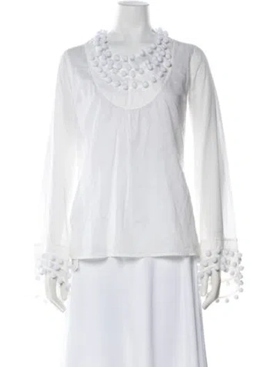 Pre-owned Tory Burch Scoop Neck Long Sleeve Blouse In White