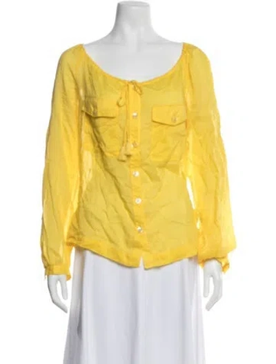 Pre-owned Tory Burch Scoop Neck Long Sleeve Blouse In Yellow