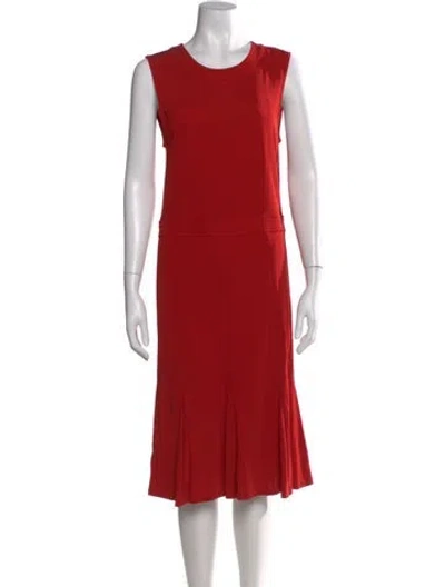 Pre-owned Tory Burch Scoop Neck Midi Length Dress In Red