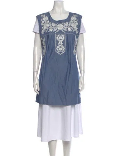 Pre-owned Tory Burch Scoop Neck Mini Dress In Blue