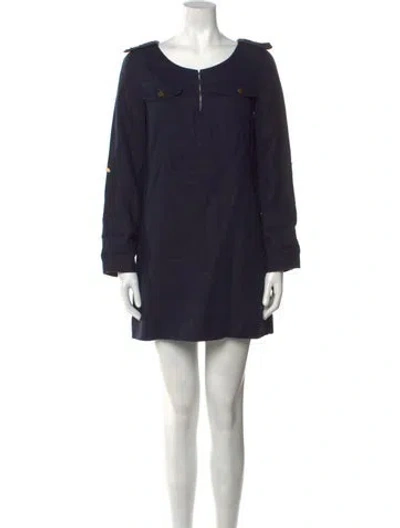 Pre-owned Tory Burch Scoop Neck Mini Dress In Blue