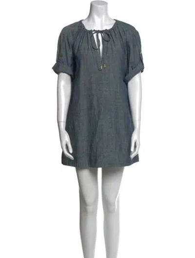 Pre-owned Tory Burch Scoop Neck Mini Dress In Blue