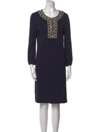 Pre-owned Tory Burch Scoop Neck Mini Dress In Blue