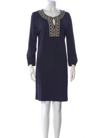 Pre-owned Tory Burch Scoop Neck Mini Dress In Blue