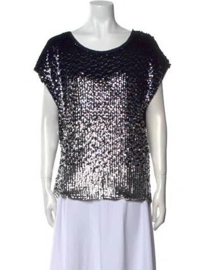 Pre-owned Tory Burch Scoop Neck Short Sleeve Top In Blue