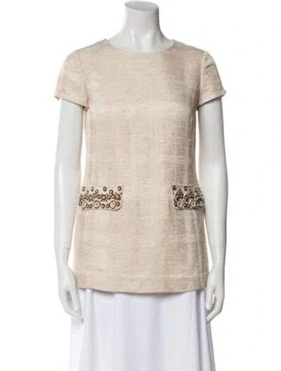 Pre-owned Tory Burch Scoop Neck Short Sleeve T-shirt In Neutral