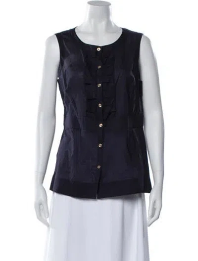 Pre-owned Tory Burch Scoop Neck Sleeveless Button-up Top In Blue