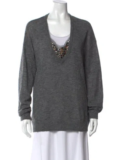 Pre-owned Tory Burch Scoop Neck Sweater In Grey/metallic