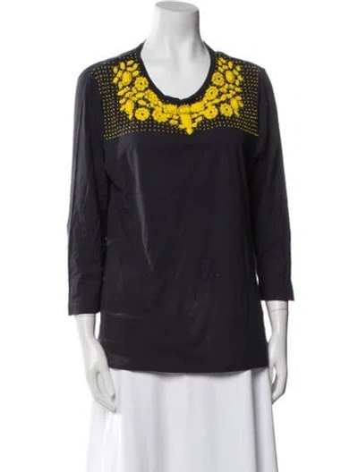 Pre-owned Tory Burch Scoop Neck Three-quarter Sleeve Blouse In Blue