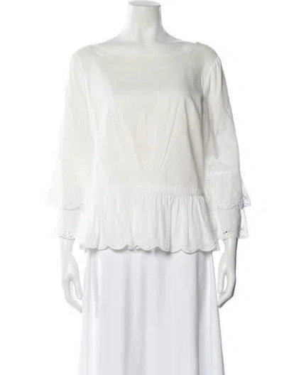 Pre-owned Tory Burch Scoop Neck Three-quarter Sleeve Blouse In White