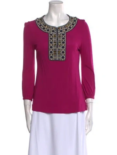 Pre-owned Tory Burch Scoop Neck Three-quarter Sleeve Top In Pink