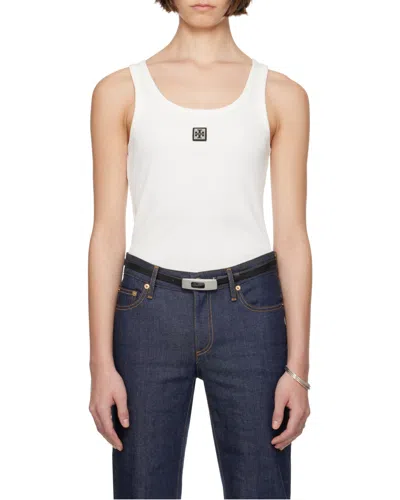 Tory Burch White Sleeveless Top With Round Neck And Logo Embroidery On The Front In Cotton Woman