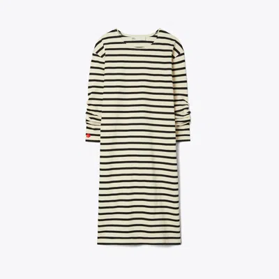 Tory Burch Scrunched-sleeve Jersey T-shirt Dress In Light Ivory/black