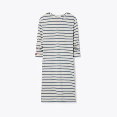 Tory Burch Scrunched-sleeve Jersey T-shirt Dress In Light Ivory/blue
