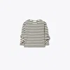 Tory Burch Striped Crew-neck T-shirt With Draped Sleeve In Multi
