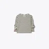 Tory Burch Scrunched-sleeve Striped T-shirt In Light Ivory/black