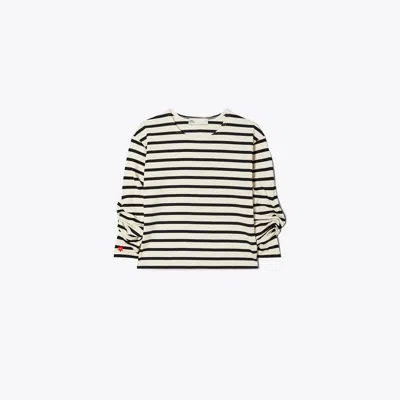 Tory Burch Scrunched Sleeve T-shirt In Light Ivory/black
