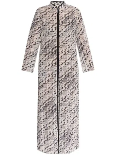 Tory Burch Grey Kaftan With Contrasting Trims And Eyelet Closure On The Front In Silk And Cotton Blend Woman In Gray