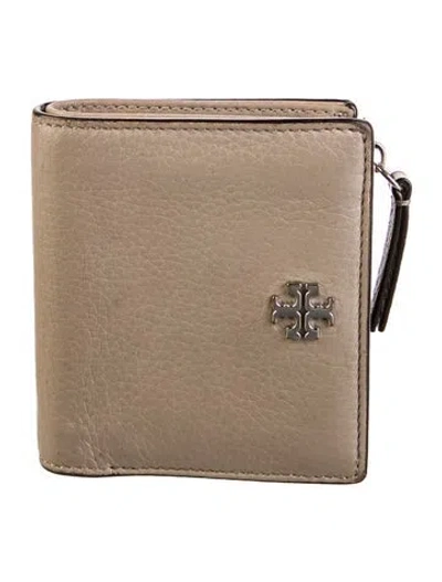 Pre-owned Tory Burch Sellaria Continental Leather Bifold Wallet In Neutral