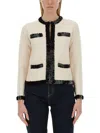 Tory Burch Sequin-embellished Cardigan In White/black