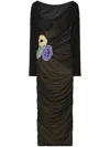 Tory Burch Embellished Viscose Ruched Dress In Black