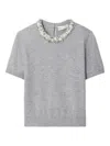 Tory Burch Embellished Wool And Cashmere-blend Sweater In Gray