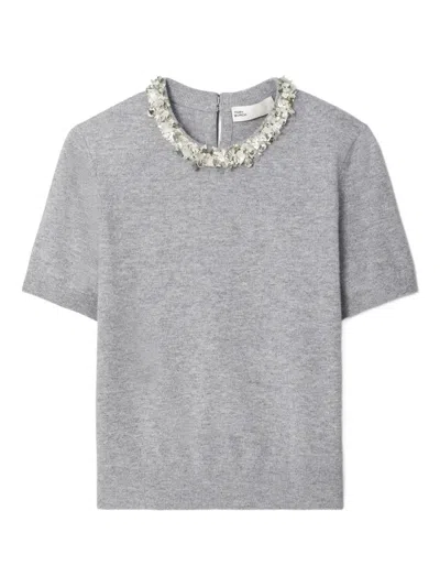 TORY BURCH SEQUIN-EMBELLISHED SHORT-SLEEVE TOP