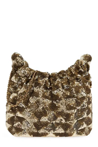 Tory Burch Mini Fleming Sequin Hobo Bag In Gold